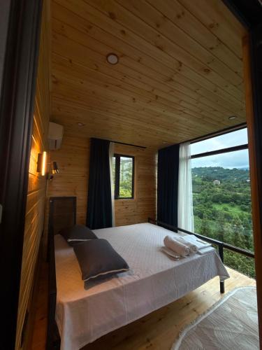 a bedroom with a bed with a large window at Villa cottage D3 in Zeda Ulianovka
