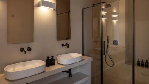 a bathroom with a sink and a shower at Villa Paola in Tropea