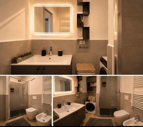 two pictures of a bathroom with a sink and a toilet at Apartment Vitale in Bologna