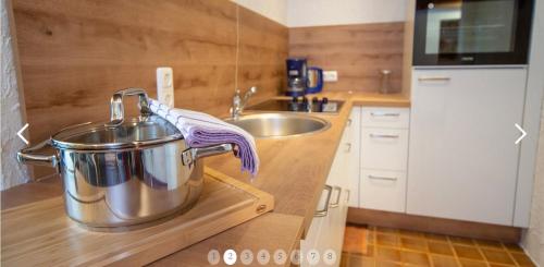 a large pot on a counter in a kitchen at Haus Sonneneck in Schwangau
