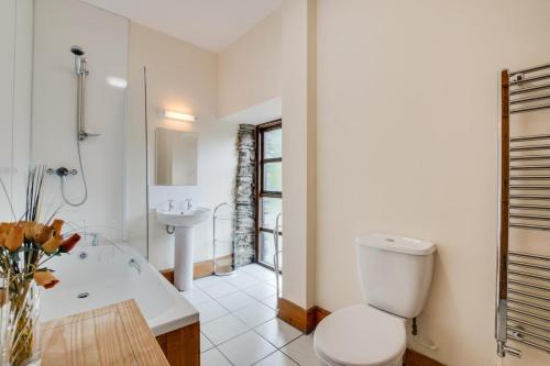 a bathroom with a toilet and a tub and a sink at 6 Bed in Machynlleth oc-bow374 in Cemmaes