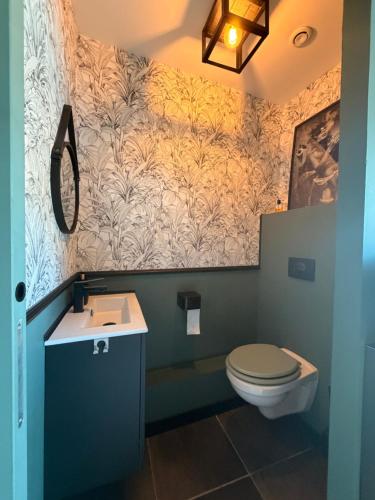 a bathroom with a toilet and a sink at Independent charming studio in Gibel
