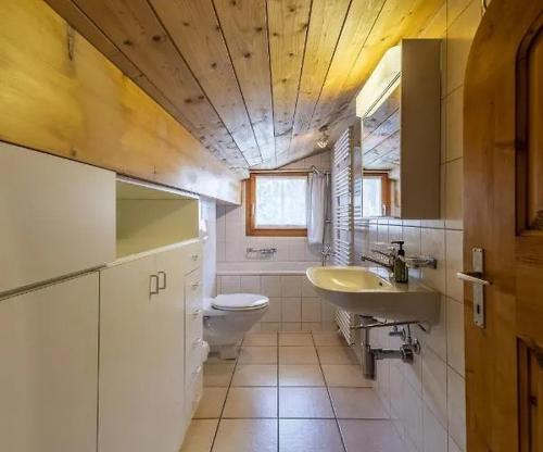 a bathroom with a sink and a toilet at Zimmer in Celerina in Celerina