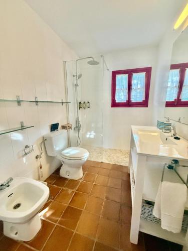 a bathroom with a toilet and a sink and a shower at Descansadero in Bolonia
