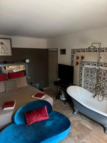 a bedroom with a bed and a bath tub at LA BASTIDE De La Colline in Cavaillon
