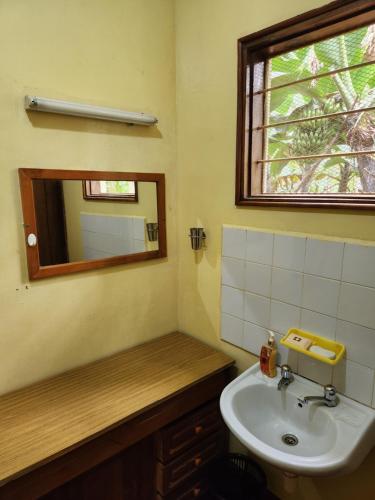 a bathroom with a sink and a mirror at Stellas Villa in Marangu