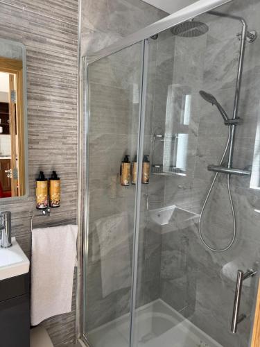 a shower with a glass door in a bathroom at The Terrace Collection Number 2 in Tramore