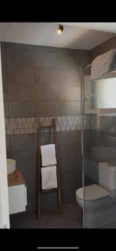 a bathroom with a toilet and a sink and a mirror at BALADRAR by Maxim in Benissa