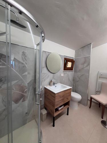 a bathroom with a shower and a sink and a toilet at B&B La Terrazza in Mormanno