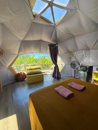 a room with a bed in a tent at Dôme sur la Passe de Tiputa in Rangiroa