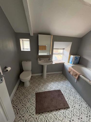 a bathroom with a toilet and a sink and a bath tub at The City Walls Residence in Waterford