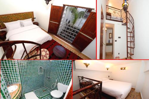 a collage of photos of a hotel room at Le Cèdre D'argent in Fès