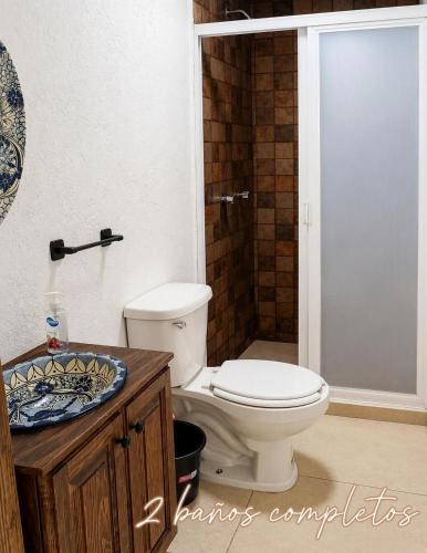 a bathroom with a toilet and a sink at Un pequeño paraíso en Malinalco in Malinalco