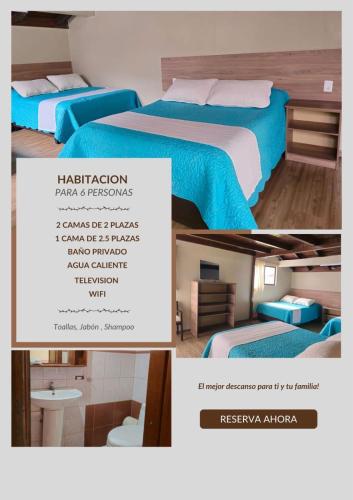 a flyer for a hotel room with two beds at Casa Tungurahua in Baños