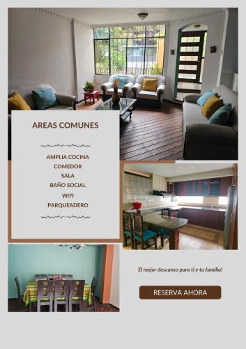 a collage of images of a living room at Casa Tungurahua in Baños