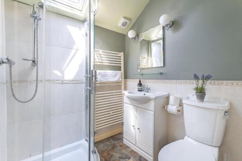 a bathroom with a toilet and a shower and a sink at 1 Bed in Grasmere oc-lr124 in Grasmere