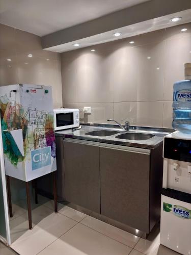 a kitchen with a sink and a microwave at HOTEL CITY in Posadas