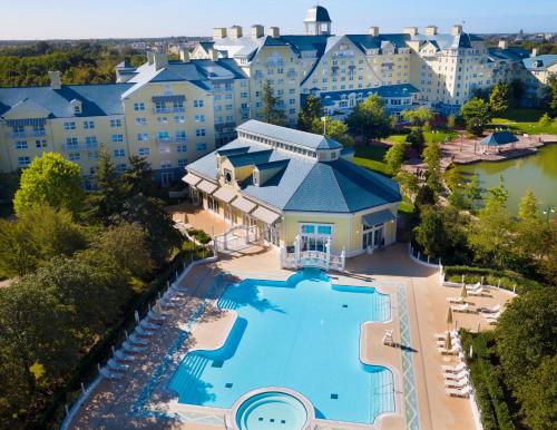 an aerial view of the resort with a large swimming pool at Disney Newport Bay Club in Chessy