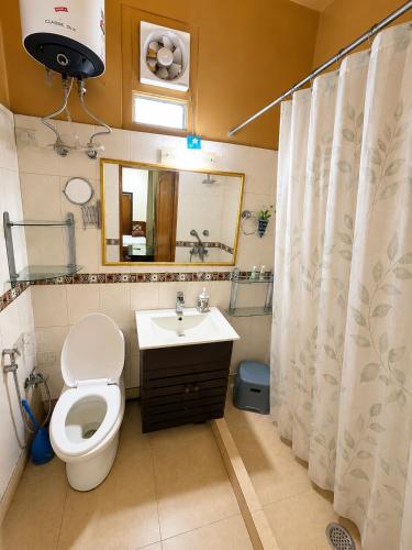 a bathroom with a toilet and a sink at Dr Balis Bliss Homestay in New Delhi
