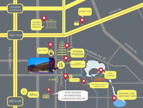 a map of the city of chicago with attractions at The Westin Xi'an in Xi'an