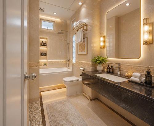 a bathroom with a sink and a toilet and a mirror at Pink Suite Saigon Airport Hotel in Ho Chi Minh City