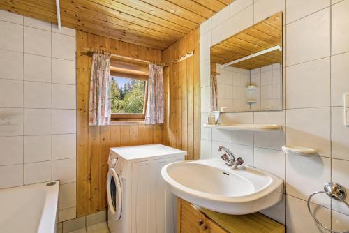 a bathroom with a sink and a washing machine at Haus Winterstaude in Egg