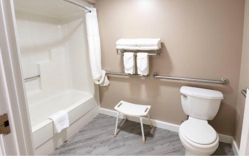 a bathroom with a white toilet and a shower at Remembrance Inn Gettysburg in Gettysburg