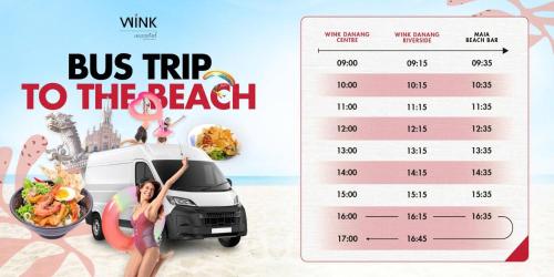 a calendar with a woman standing next to a car on the beach at Wink Danang Riverside, Unscripted by Hyatt - 24 Hours stay in Danang
