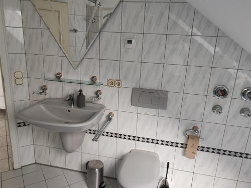 a bathroom with a toilet and a sink at Traumhafte Lage am Kurpark in Bad Nauheim