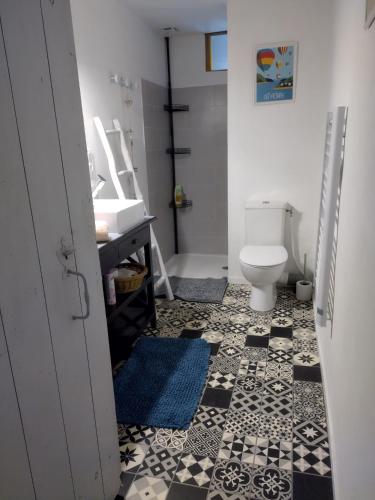 a bathroom with a white toilet and a sink at La loge de la corderie in Marans