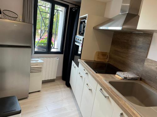 a kitchen with a sink and a counter top at "Le 3 Bis" Climatisé,1 lit King Size in Venoy