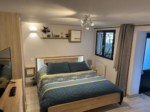 a bedroom with a large bed in a room at "Le 3 Bis" Climatisé,1 lit King Size in Venoy