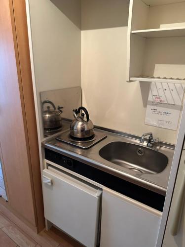 a kitchen with a sink and two tea pots at ACE INN Itabashi in Tokyo