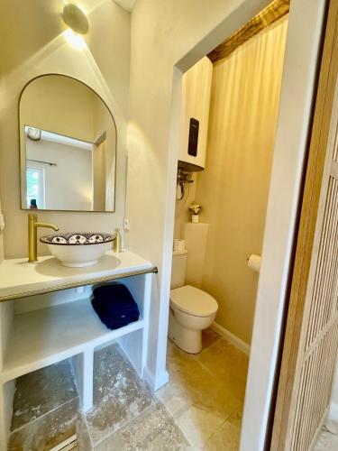 a bathroom with a sink and a toilet at Mas du Rocan in Aubignan