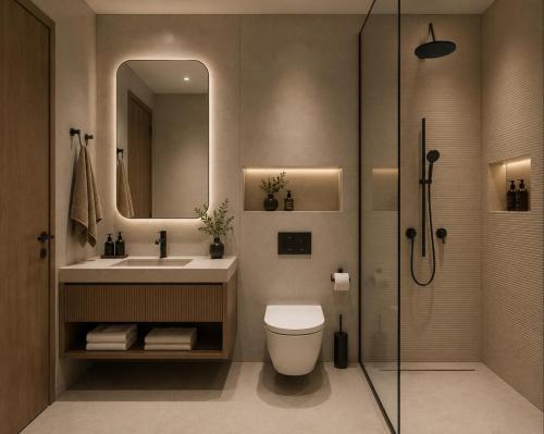 a bathroom with a toilet and a sink and a shower at Hotel Altes Sudhaus in Kassel