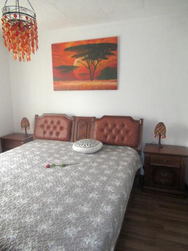 a bedroom with a bed and a painting on the wall at Apartma Qbed-Peaceful Retreat in Slovinan Istria in Gračišče