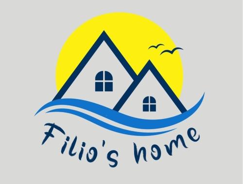 a house in the water with the sun and the text info s home at Filio's home in Zárakes