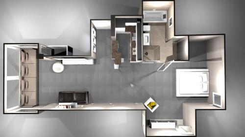 a drawing of a room with a bathroom at Romantische Auszeit Penthouse mit Meerblick in Sitio de Calahonda