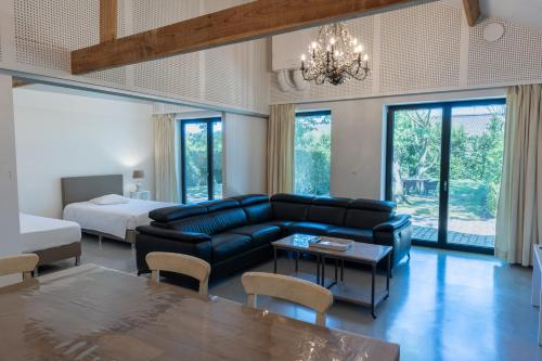ein Wohnzimmer mit Sofa und Bett in der Unterkunft Landlord bij Leuven in Holsbeek