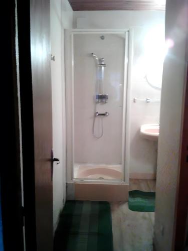 a bathroom with a shower and a sink at Gite des Carcis in Ganac
