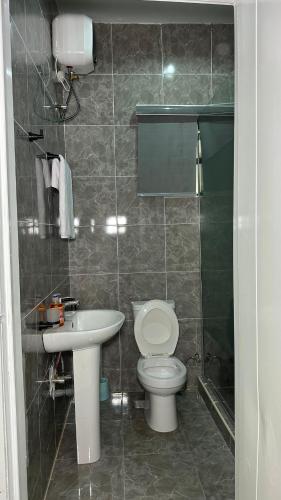 a bathroom with a toilet and a sink at Flat in lekki2 bed apartment in Lekki