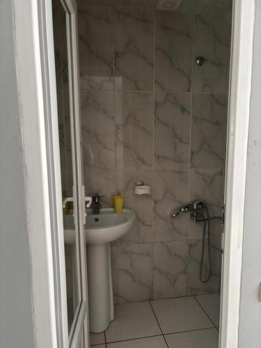 a bathroom with a sink and a shower at Beka's GuestHouse in Gonio