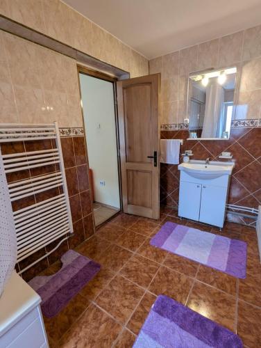a bathroom with a sink and a mirror at Vila lui Simion in Rimetea