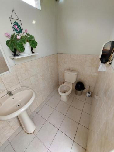 a bathroom with a sink and a toilet at Cabaña de campo privada con piscina in Casa Blanca Hacienda
