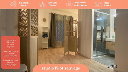 a catalogue of a shop with a door in a room at Koralia - Coliving Hotel - Gare de Niort in Niort