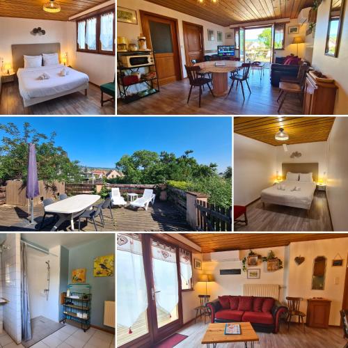 a collage of photos of a hotel room at Gîte et Chambres d'hôtes, l'Erable in Beblenheim