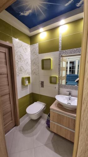 a bathroom with a toilet and a sink and a mirror at Polana Jabłonka in Jabłonka