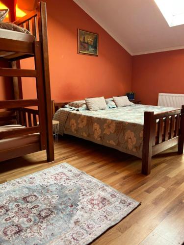 a bedroom with a bunk bed and a ladder at Lions Heart Hostel in Lviv
