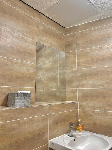 a bathroom with a sink and a mirror at Relax Apartment Backnang in Backnang