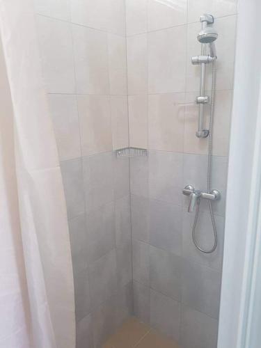 a bathroom with a shower with a glass door at Relax Camp Pitches in Pakoštane